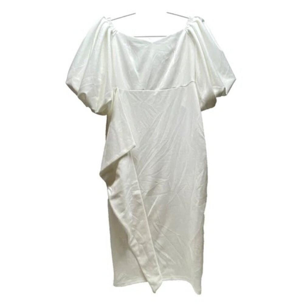 Why Dress Women's Medium Puff Sleeve Dress Elegant‎ Ruffle Detail White NWT